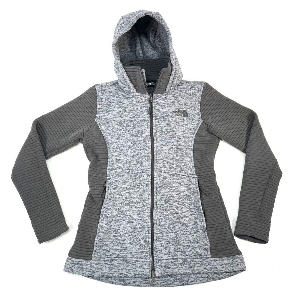 Womens The North Face Fitted Jacket Full Zip Hoodie Coat Fleece Grey Heather